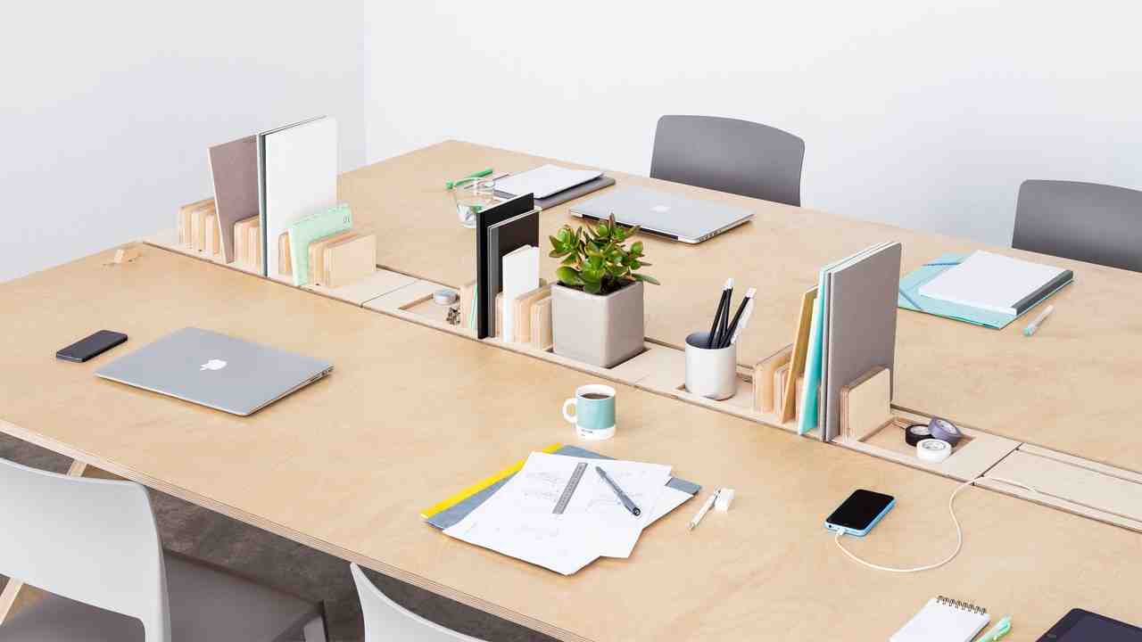 Close view of the left hand side of the Lean Desk designed by Joni Steiner and Nick Ierodiaconou at Opendesk for workspaces