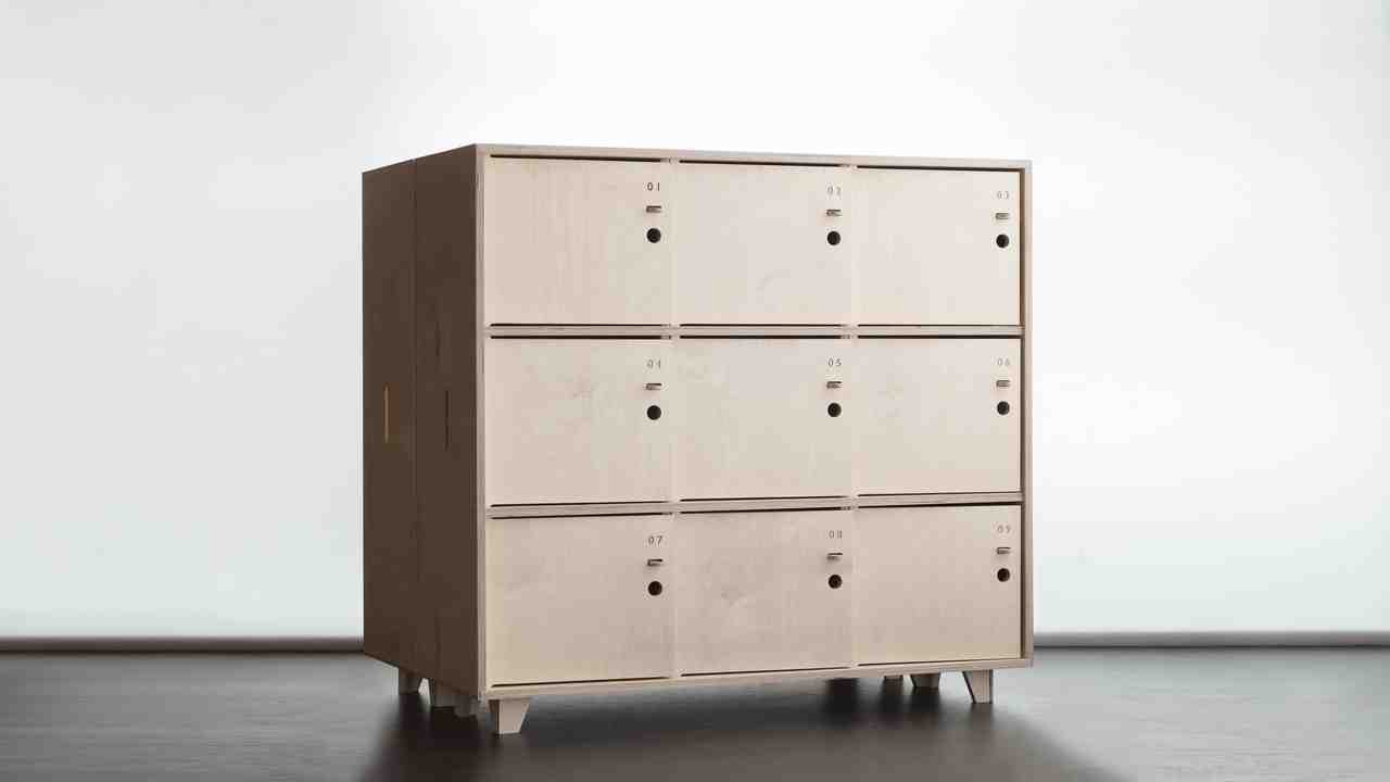 Front of Opendesk, Wooden, Fin Lockers, Lockers, Plywood, Hub, Workspace, Scarlett San Martin